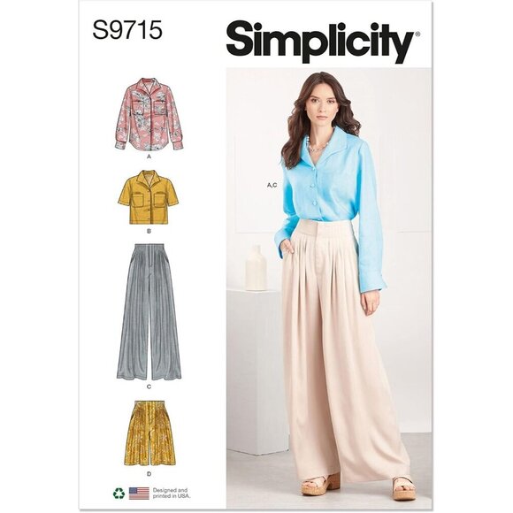 Simplicity Sewing Pattern S9715 R11708 Button Down Shirt Pants Shorts 8-16 - Picture 1 of 11